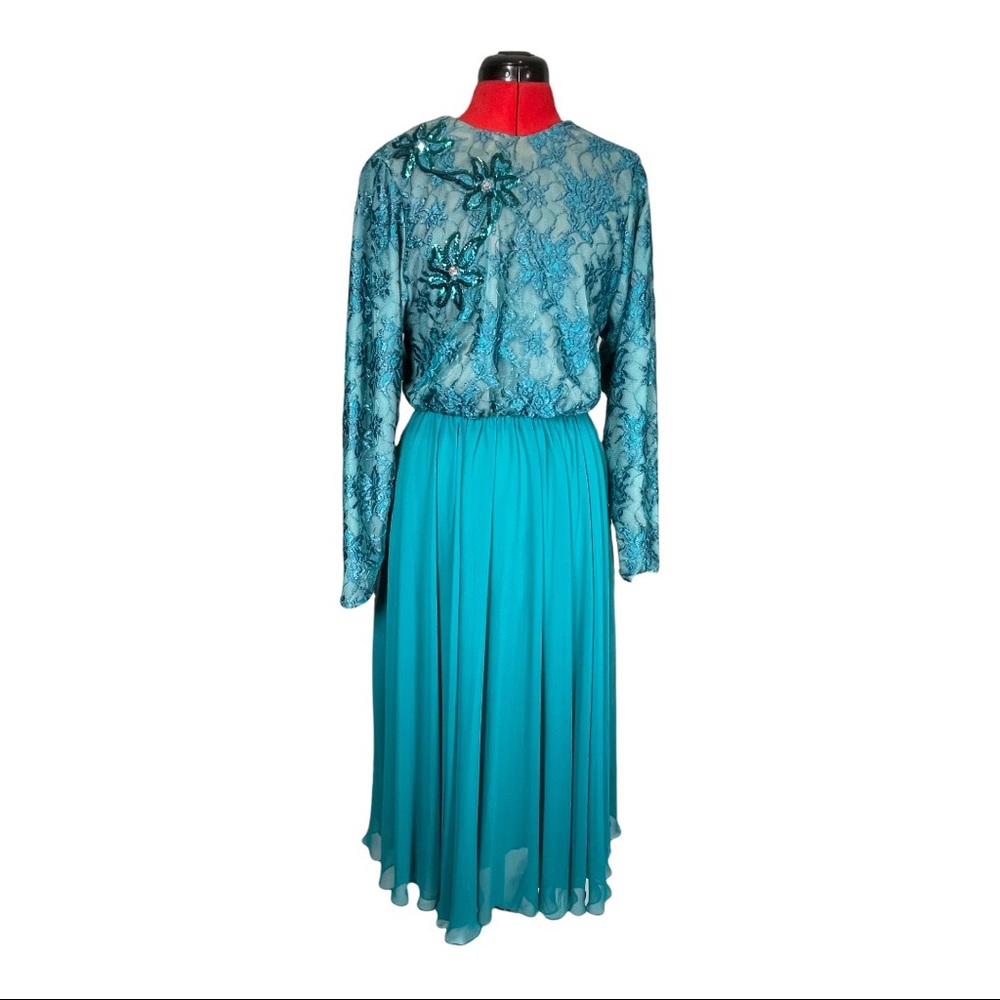 Vintage Miss Elliette Green Long Sleeve Dress Sz 10